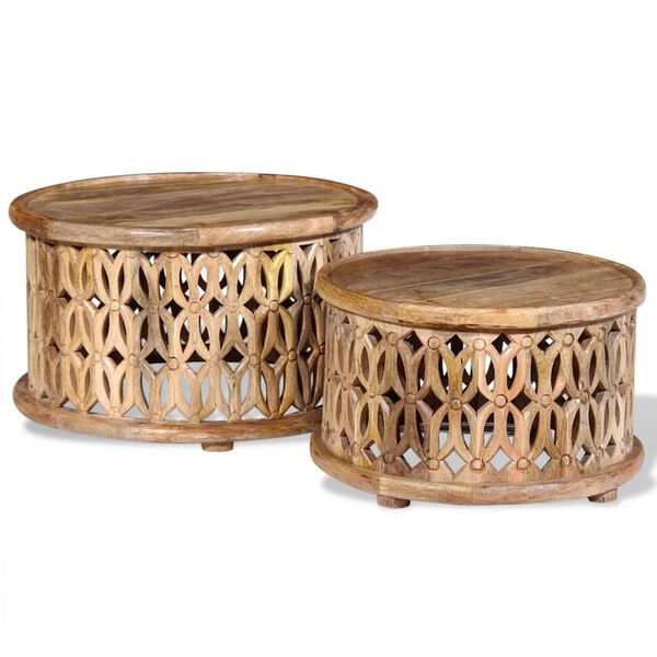 vidaXL コーヒーテーブル2点セット マンゴー無垢材