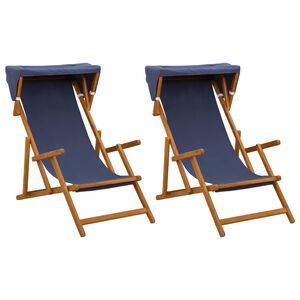 vidaXL デッキチェア 2 pcs 3 ポジション ソリッドユーカリウッド ブルー