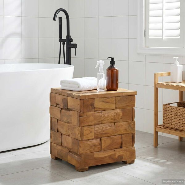 vidaXL ストレージスツール ストレージ付き ブラウン 40 x 40 x 45 cm 無垢のティークウッド