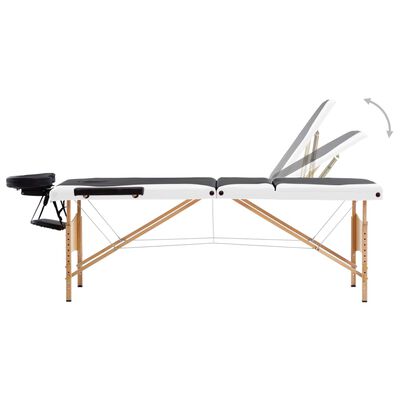vidaXL 折りたたみ式マッサージテーブル 三つ折り 木製 ブラック＆ホワイト