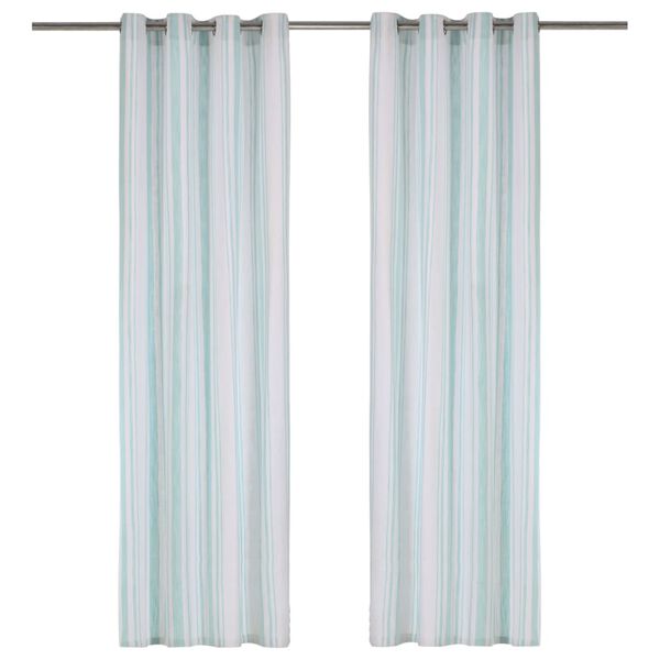 vidaXL カーテン 2面タイプ 140x225cm 金属リング付き コットン製 ブルー＆ストライプ柄