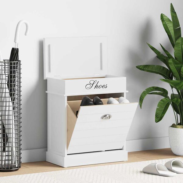 vidaXL シューズキャビネット ホワイト 50x28x58cm 桐材