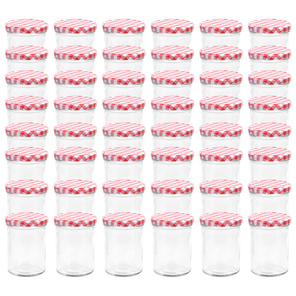 vidaXL ジャム瓶 ホワイト＆レッドふた付き 48点 ガラス 400 ml