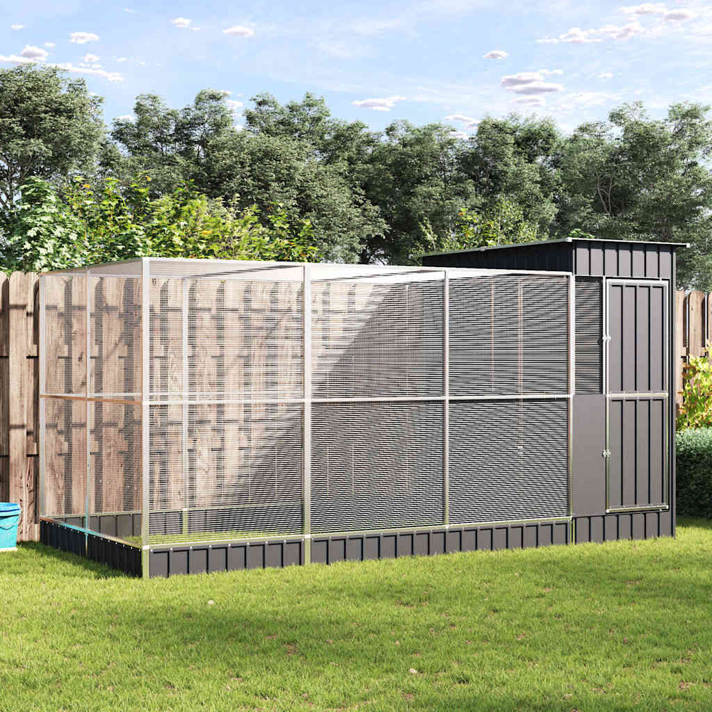 vidaXL 鳥小屋 拡張付き シルバー 416x203x216 cm スチール | vidaXL.jp