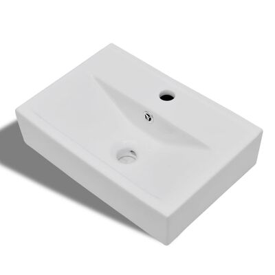 vidaXL バスルーム用 洗面ボウル 蛇口穴/オーバーフロー付き 陶器製 長方形 ホワイト