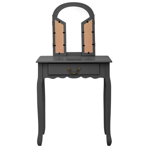 vidaXL ドレッシングテーブル スツール付き グレー 65x36x128cm 桐材＆MDF製