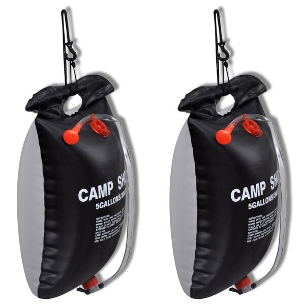 vidaXL キャンプ用シャワー ソーラーシャワー 野外入浴 20L 2点