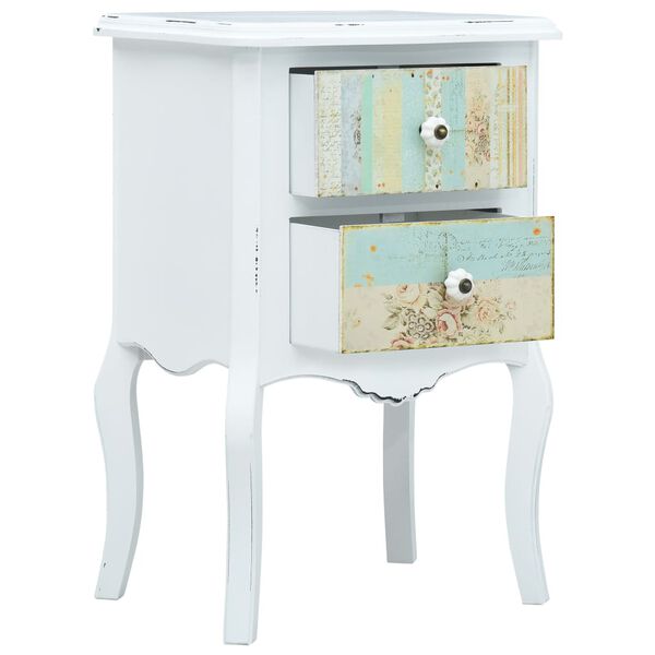 vidaXL ベッドサイドキャビネット ホワイト＆ブラウン 43x32x65cm MDF製