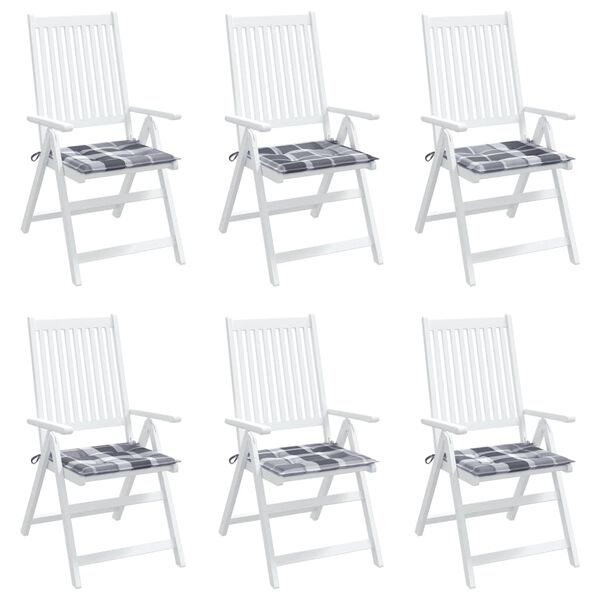 vidaXL ガーデンチェアクッション 6点 グレーチェック柄 50x50x4cm オックスフォードファブリック