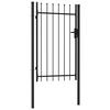 vidaXL フェンスゲート 片開き扉 スパイクトップ付き スチール製 1x1.5m ブラック