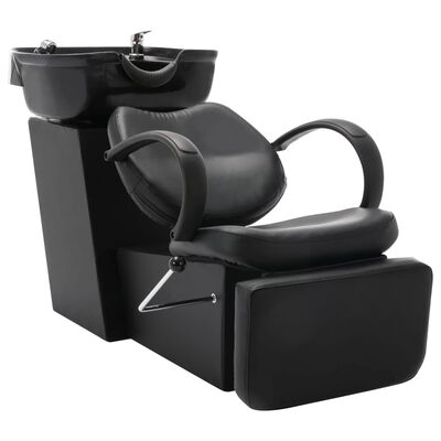 vidaXL サロン用 シャンプーチェア 洗面器付 合成皮革 ブラック