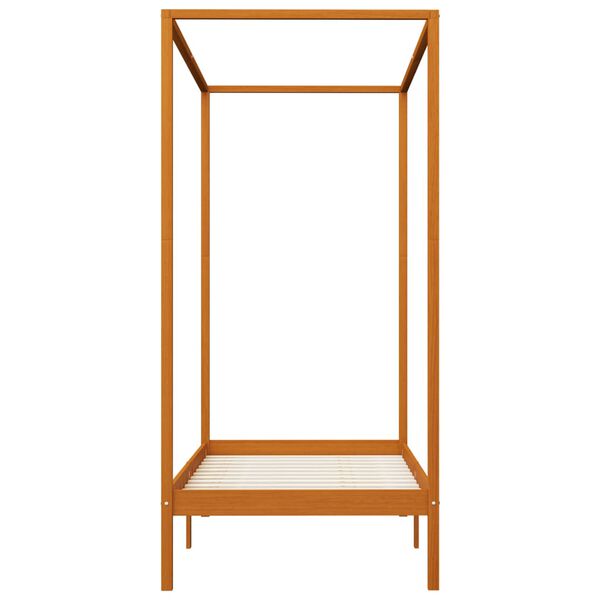 vidaXL ベッドフレーム キャノピー付き ハニーブラウン パイン無垢材 90x200cm