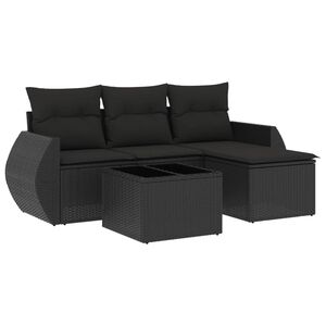 vidaXL 屋外ソファ5点セット クッション付き ブラック ポリラタン製