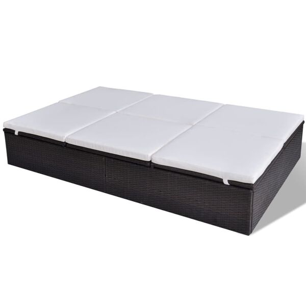 vidaXL ダブルサンラウンジャー クッション付き ポリラタン製 ブラウン