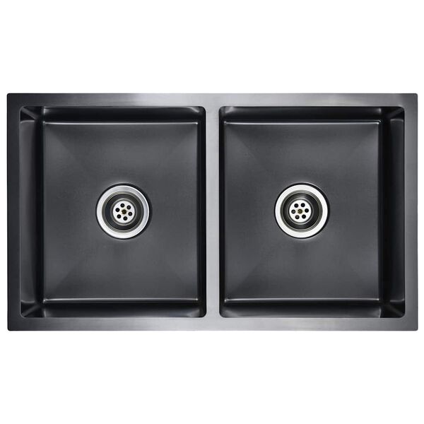 vidaXL 手作り キッチンシンク ステンレススチール製 ブラック