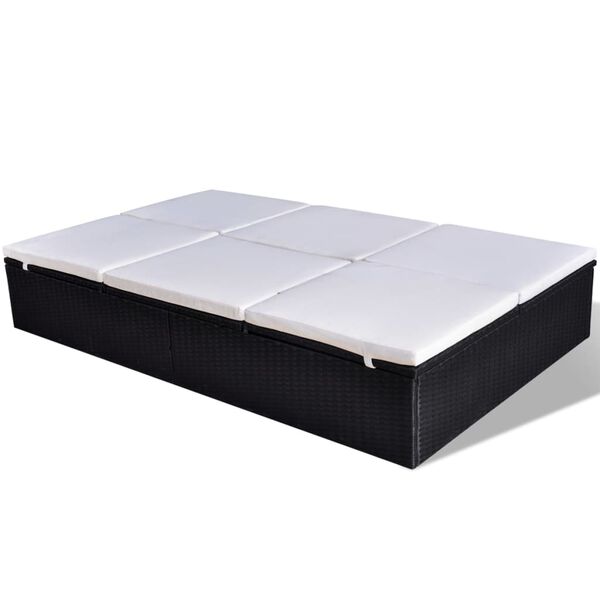 vidaXL ダブルサンラウンジャー クッション付き ポリラタン製 ブラック