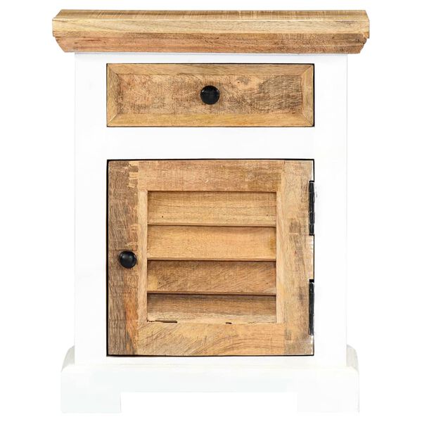 vidaXL ナイトテーブル ホワイト＆ブラウン 40x30x50cm マンゴー無垢材 (粗目)