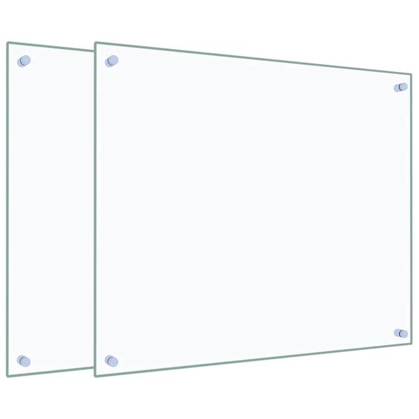 vidaXL キッチン用 汚れ防止板 2点 透明 70x60cm 強化ガラス製