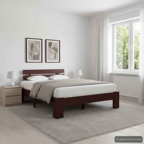 vidaXL ベッドフレーム ダークブラウン パイン無垢材 120x200cm