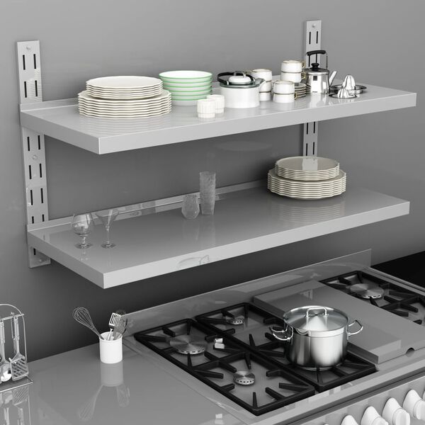 vidaXL 2段 フローティングウォールシェルフ ステンレススチール製 120x30cm