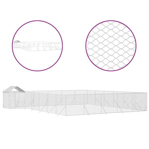 vidaXL 屋外犬小屋 屋根付き シルバー 12x12x2.5 m 亜鉛メッキ鋼製