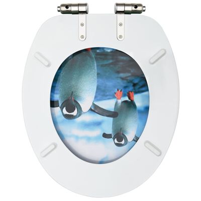 vidaXL トイレ便座 ソフトクローズ式ふた付き MDF製 ペンギンデザイン