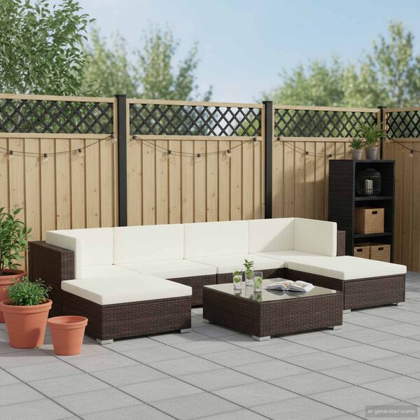 vidaXL ガーデンラウンジ7点セット クッション付き ポリラタン製 ブラウン