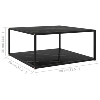 vidaXL コーヒーテーブル ブラック 80x80x35cm 強化ガラス製