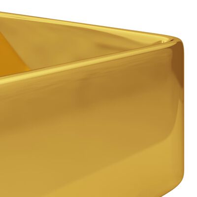 vidaXL 洗面器 蛇口穴付き 48x37x13.5cm 陶器製 ゴールド