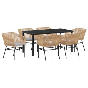 vidaXL ガーデンダイニングセット クッション付き 7 pcs ブラウン 粉体塗装スチール