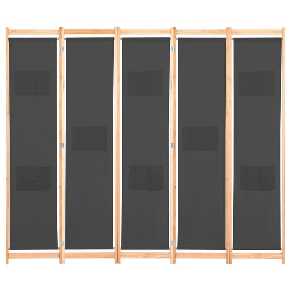 vidaXL 5枚パネル 間仕切り 200x170x4cm 布製 グレー