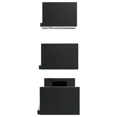 vidaXL 壁用ディスプレイ棚 3個 ハイグロスブラック パーティクルボード