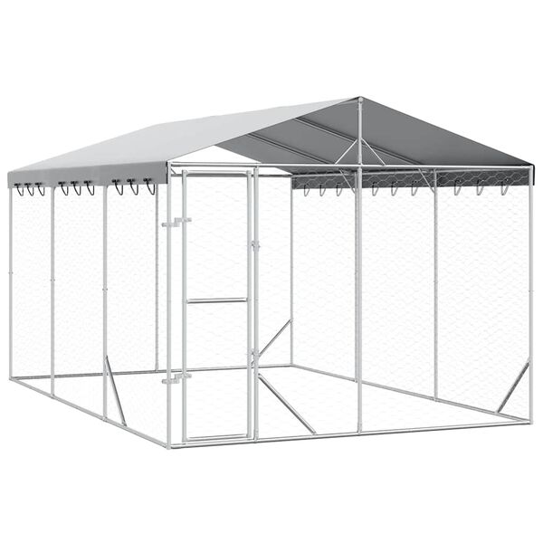 vidaXL 屋外犬小屋 屋根付き シルバー 3x4.5x2.5 m 亜鉛メッキ鋼製