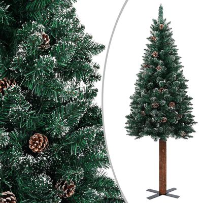 vidaXL スリム型 クリスマスツリー 天然木材＆白い雪 グリーン 150cm