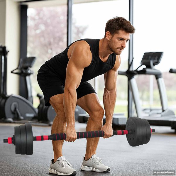 vidaXL 4-in-1ダンベルセット 黒と赤 121 x 19.5 x 19.5 cm セメントと鉄砂