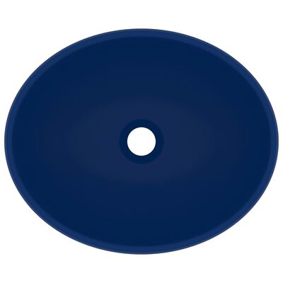 vidaXL ラグジュアリー 洗面器 楕円型 マットダークブルー 40x33cm セラミック製