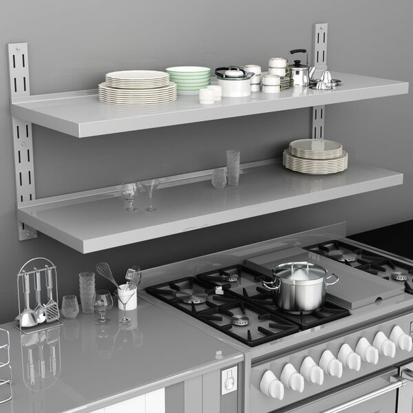 vidaXL 2段 フローティングウォールシェルフ ステンレススチール製 150x30cm