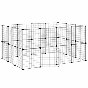 vidaXL ペットケージ パネル28枚 扉付き ブラック 140x105x70cm スチール