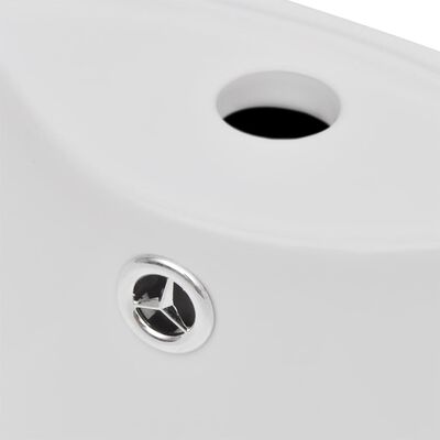 vidaXL バスルーム用 洗面台 蛇口穴＆オーバーフロー付き 丸型 セラミック製 ホワイト