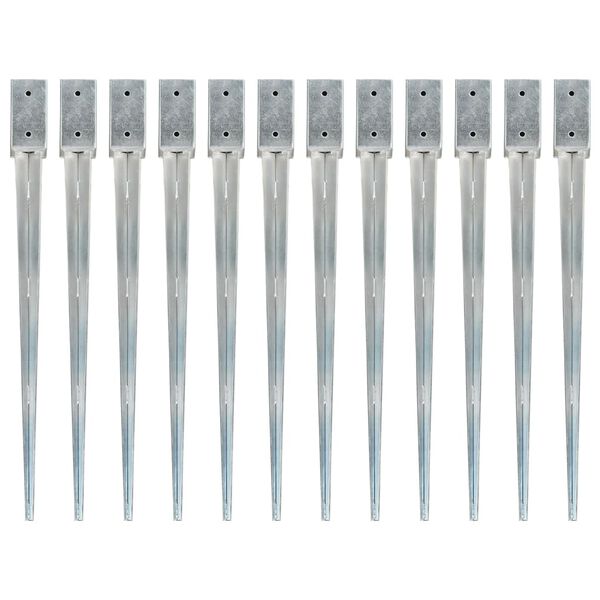 vidaXL グラウンドスパイク 12点 シルバー 7x7x90cm 亜鉛メッキ鋼製
