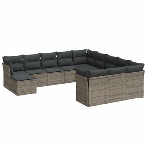 vidaXL ガーデンラウンジ12点セット クッション付き グレー ポリラタン製