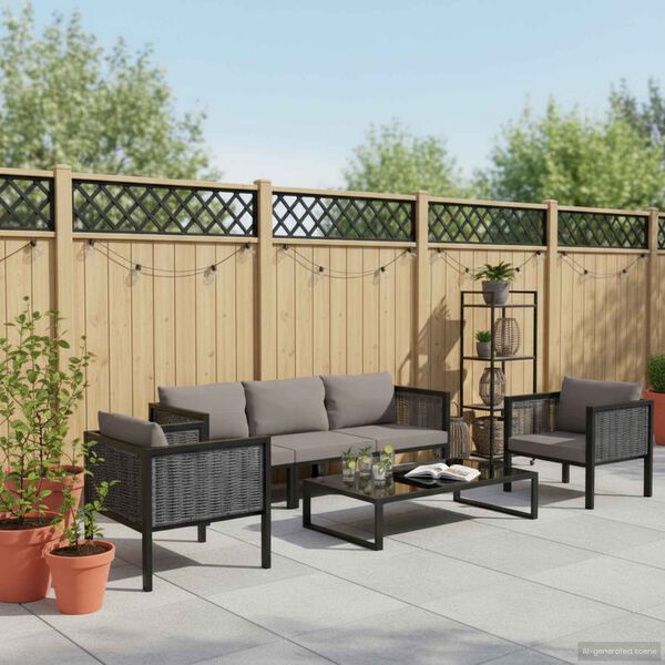 vidaXL ガーデンラウン6点セット クッション付き ポリラタン アントラシート