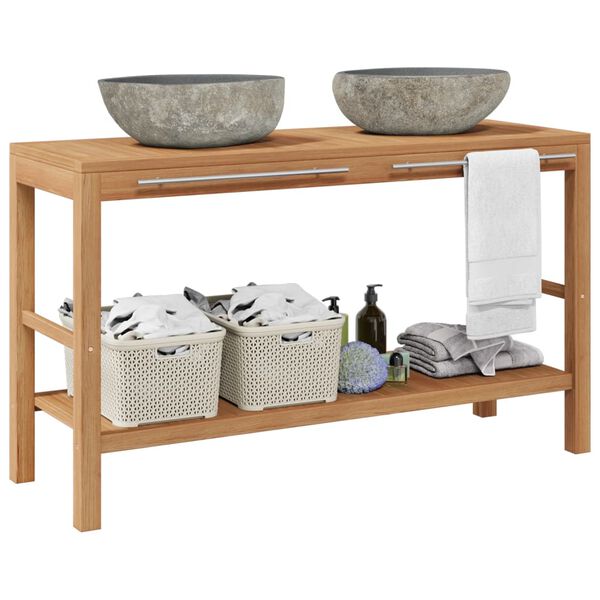 vidaXL 洗面化粧台 無垢のチーク材 大理石製の洗面器付き