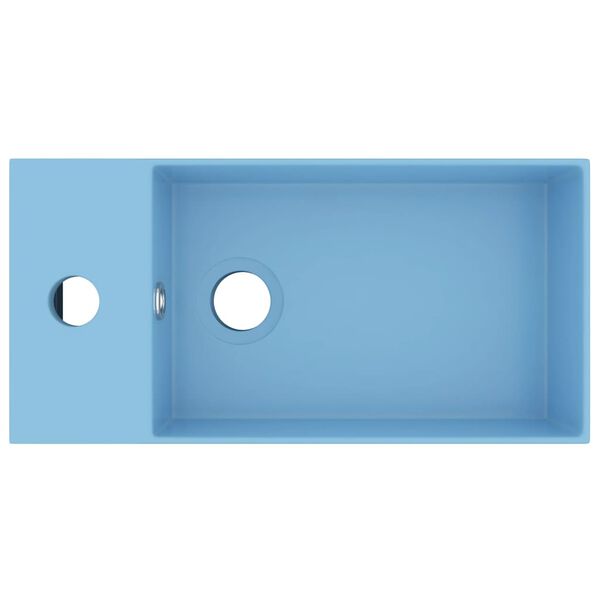 vidaXL バスルーム用 洗面ボウル オーバーフロー付き セラミック製 ライトブルー