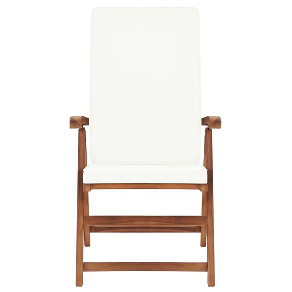 vidaXL リクライニングガーデンチェア クッション付き 2点 チーク無垢材　クリーム