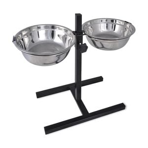 vidaXL 調節可能なダブルダイナーペット犬用給餌スタンド & 4.1L ステンレススチールボウル 2個