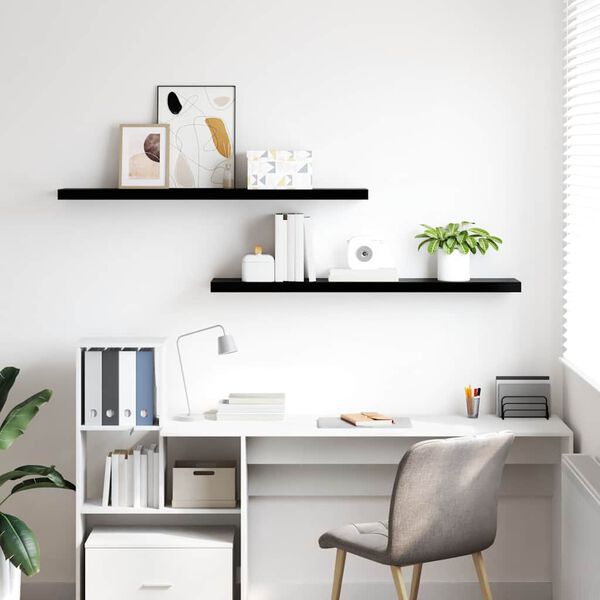 vidaXL フローティングウォールシェルフ 2点 ハイグロスブラック 120x23.5x3.8cm MDF