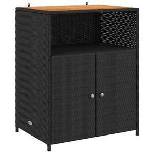 vidaXL キャビネット 棚で ストレージ付き ドア付き ブラック 70 x 50 x 87 cm ポリエステルとロリーラタン