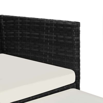 vidaXL 2人掛けガーデンソファ ティーテーブル＆スツール付き ブラック ポリラタン製