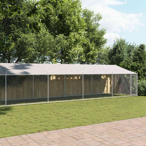 vidaXL 犬用ケージ ルーフ&ドア付き グレー 12x2x2 m 亜鉛メッキ鋼